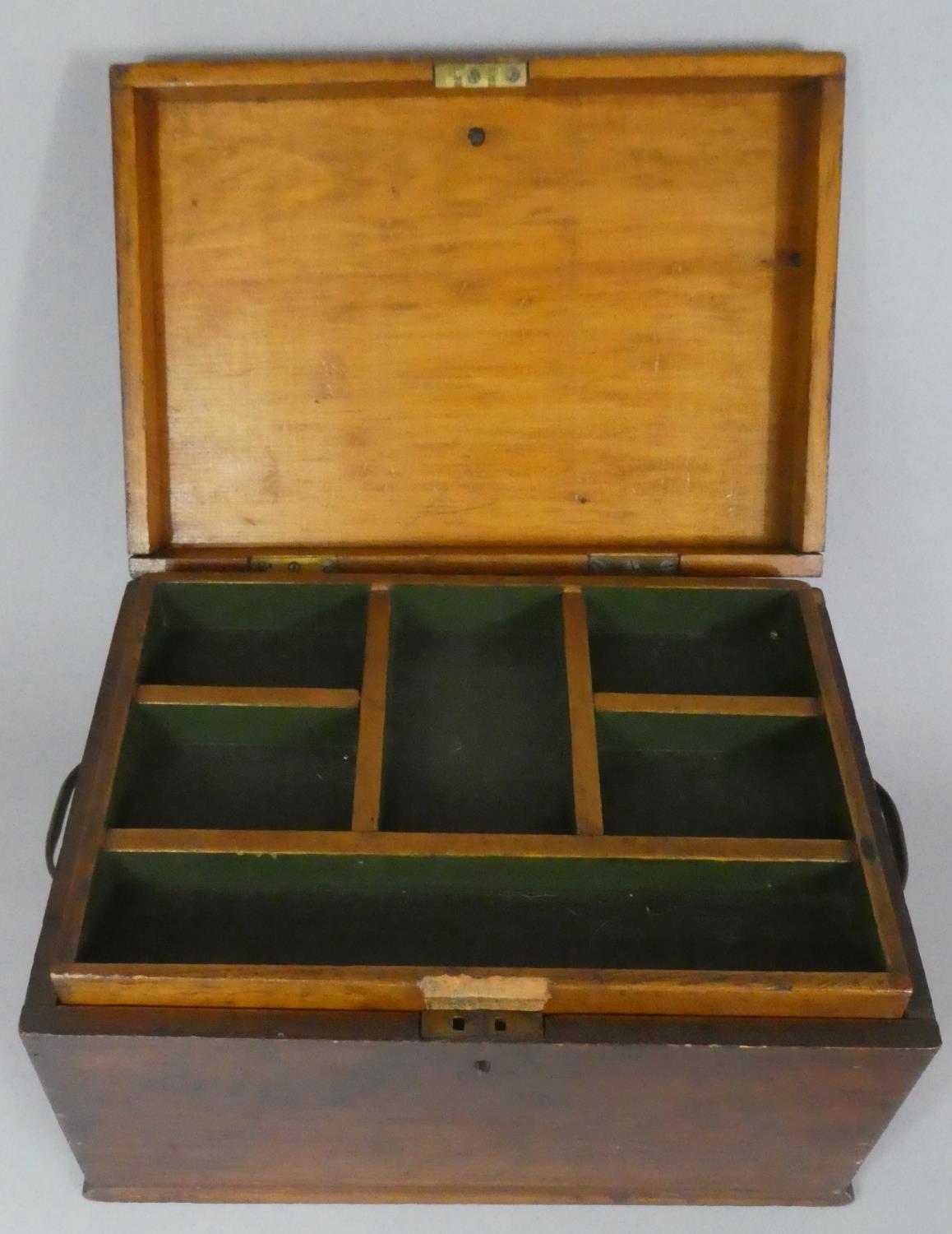 A Late Victorian/Edwardian Work Box with Three Inner Removable Fitted Trays and Two Carrying - Image 3 of 3