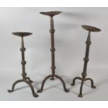 Three Graduated Wrought Iron Candle Prickets, The Tallest 51cm high