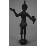 An Early Chinese Bronze Figure of Noble or Deity Holding Flower and with Palm Held Upwards, Lotus