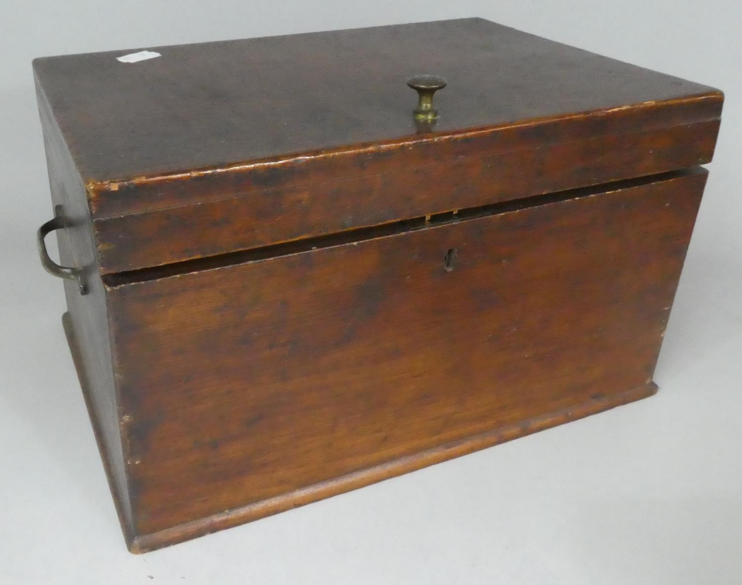 A Late Victorian/Edwardian Work Box with Three Inner Removable Fitted Trays and Two Carrying