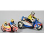 Two Clockwork Tinplate Toys, Motorcycle and Sidecar, The Largest 19cm long, One without Key