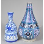 Two Glazed Continental Stoneware Blue and White Vases, Tallest 22cm high