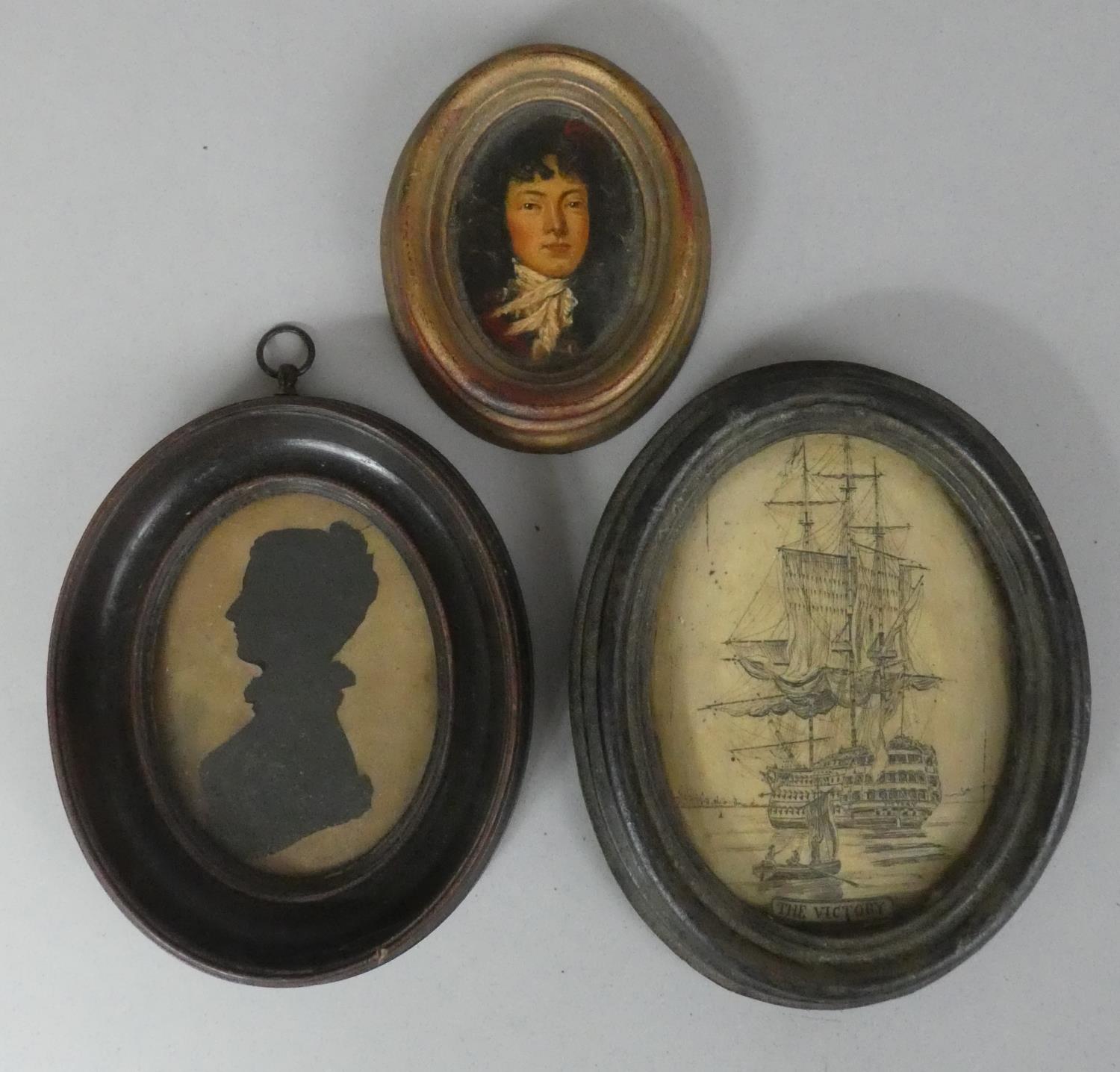 A Collection of Three Framed Miniatures and Silhouettes to Include 19th Century Silhouette of "Mrs