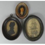 A Collection of Three Framed Miniatures and Silhouettes to Include 19th Century Silhouette of "Mrs