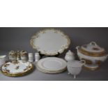 A Tray of Gilt and White Dinnerwares to include Limoges Oval Meat Plate, Spode Golden Clipper Soup