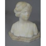A Carved Alabaster Bust of a Maiden, 10cm high