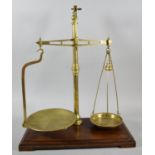 A Set of Brass Pan Scales on Mahogany Plinth by W&T Avery, 49cm high