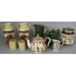 A Tray of Edwardian Ceramics to Include Pair of Vases, Biscuit Barrel (AF) , Teapots and Hot Water