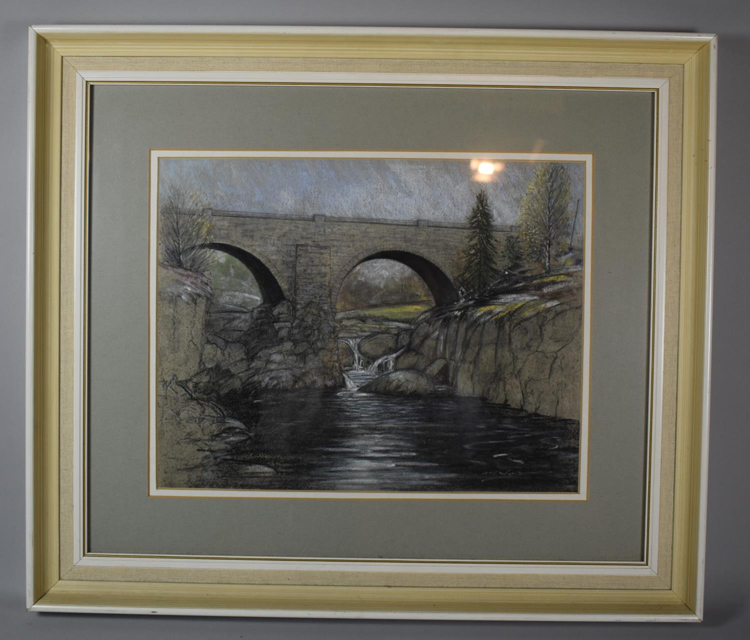 A Framed Pastel Depicting Bridge Over Stream, 35cm wide