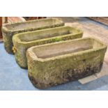 A Set of Three Reconstituted Stone Rectangular Garden Planters with Moulded Decoration, Each 71cm