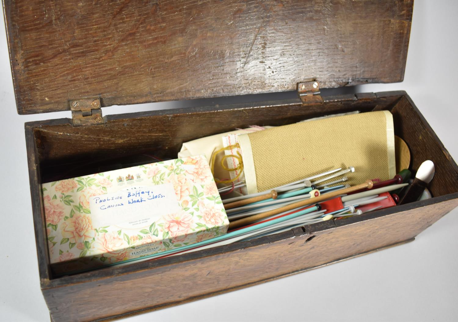 An Early 19th Century Oak Rectangular Box Containing Various Knitting Needles, Sewing Accessories - Image 3 of 3