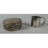 A Miniature White Metal Tankard and a Circular White Metal Box, 4.75cm Diameter