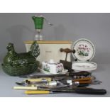 A Tray of Kitchenwares to include Bread Bin, Portmeirion Side Plates and Butter Dish, Herb Cutter,