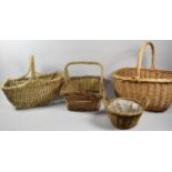 A Collection of Three Vintage Wicker Shopping Baskets and a Baskets