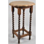 A Shaped Circular Top Oak Occasional Table with Barley Twist Supports, 42cm wide