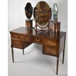 A Pretty Edwardian Dressing Table with Two Inlaid Long Drawers Over Two Short Drawers, Triple Mirror