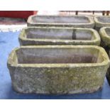 A Set of Three Reconstituted Stone Rectangular Garden Planters with Moulded Decoration, Each 71cm