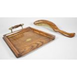 An Edwardian Oak Crumb Tray with Brush, 25cm wide