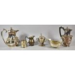 A Collection of Various Silverplate to Include Coffee Pot, Preserve Pot, Cream Jug and Sauce Boat,
