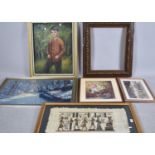 A Framed Oil Portrait of a Boy, a Framed Photograph of Lane in Winter, Egyptian Papyrus, Picture