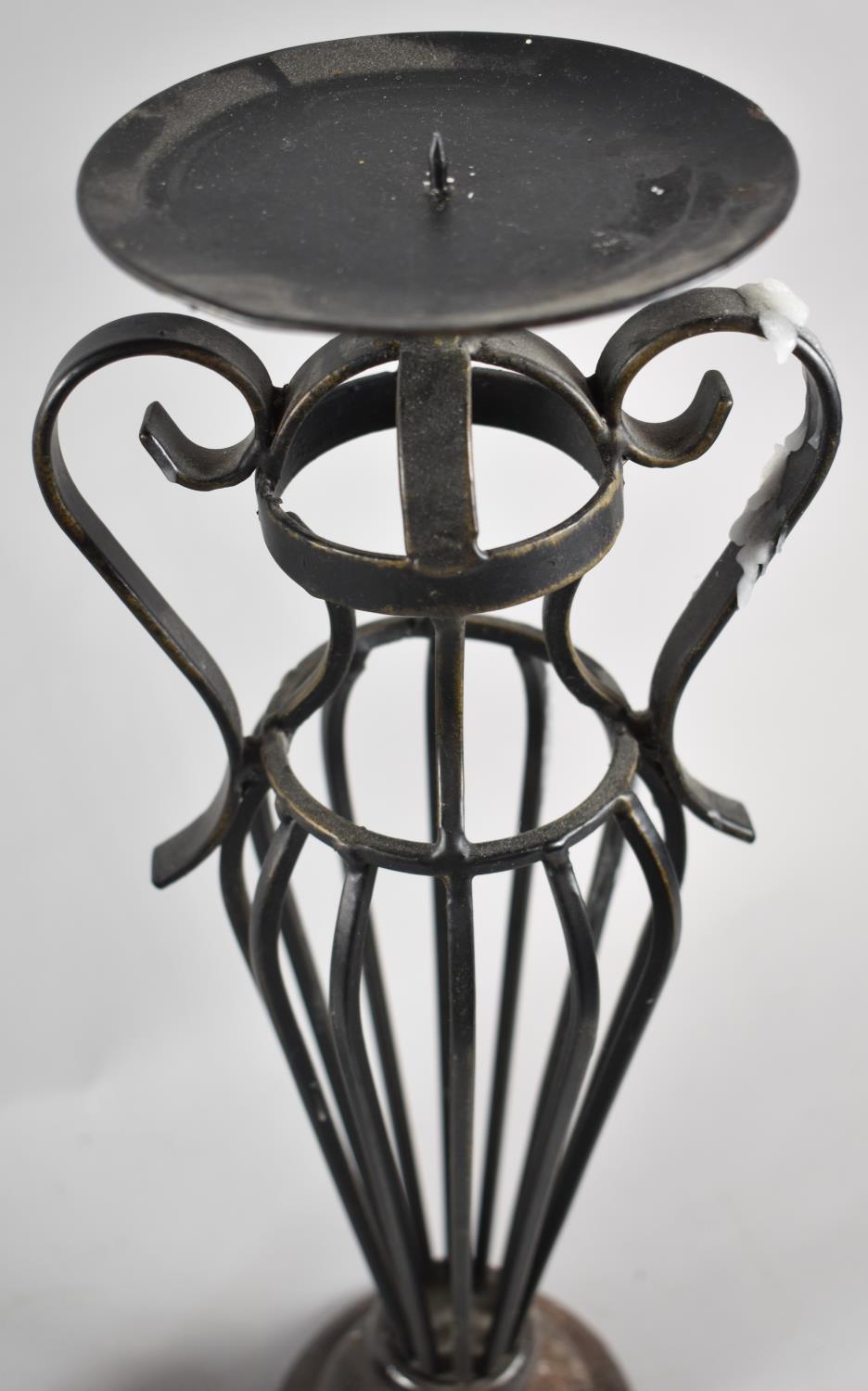 A Pair of Wrought Iron Candle Pricket Stands of Vase Form, 45cm high - Image 3 of 3