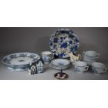 A Tray of Blue and White Ceramics to include Victorian Clematis Pattern Cheese Stand, Royal Crown