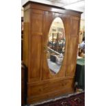 An Edwardian Inlaid Mirror Fronted Wardrobe with Base Drawer, 126cm wide
