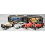 Two Boxed Burago 1930's Bugatti Toys, Three Unboxed Examples and a Porsche 356