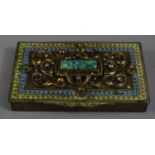 A Brass Hinged Box with Applied Enamel, Jewels and Cabouchon to Lid, 10.5cm wide
