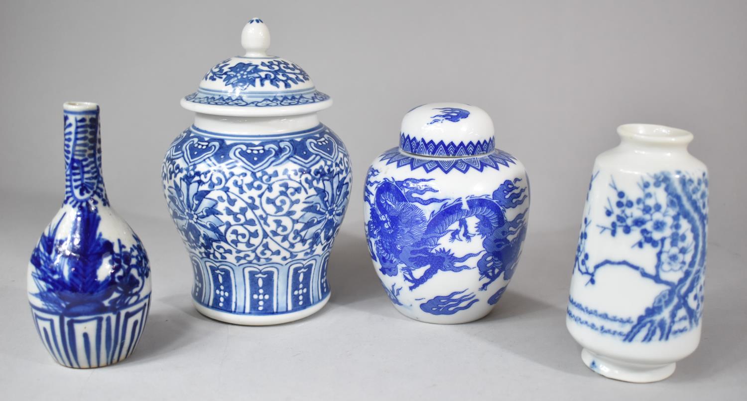 Four Pieces of Blue and White Oriental Ceramics to Include Early Chinese Bottle Vase, Late 20th