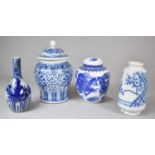 Four Pieces of Blue and White Oriental Ceramics to Include Early Chinese Bottle Vase, Late 20th