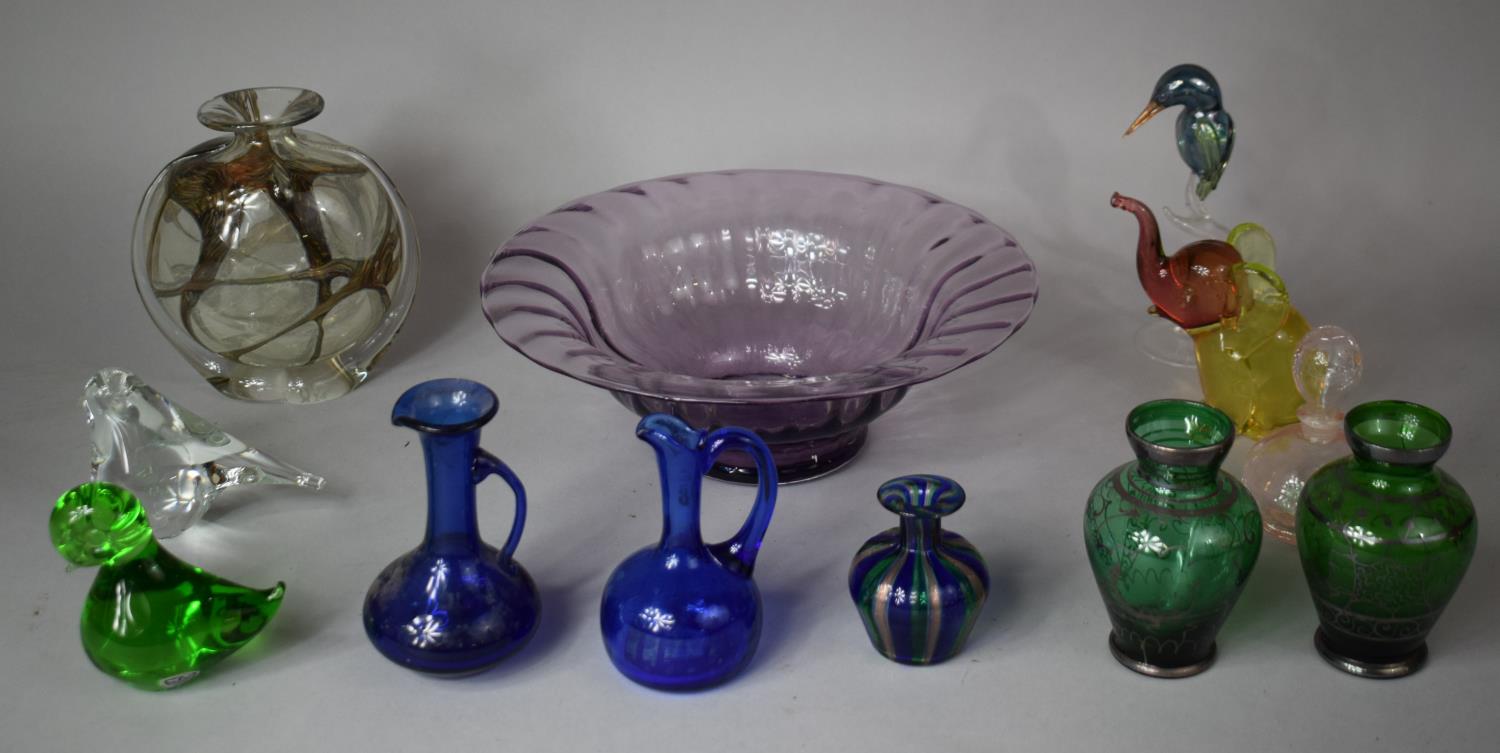 A Collection of Various Coloured Glassware to include Italian Glass Vase, Signed and Dated, Murano