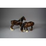 A Bewick Grazing Shire No.1050 (Ear AF and All Legs Glued) Together with a Beswick Shire Mare