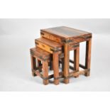 A Nest of Three Rectangular Metal Mounted Far Eastern Tables, the Largest 44.5cm wide