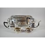 A Rectangular Silver Plated Two Handled Tray Together with a Four Piece Silver Plated Teaservice