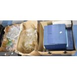 Three Boxes Containing Various Records, Picture Frames, Glasswares etc