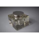 A Silver Topped Perspex Inkwell, Lid Monogrammed CJB, Hinge Requires Attention