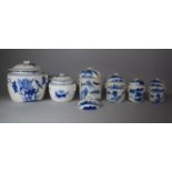A Collection of Six Blue and White Lidded Storage Jars, One AF