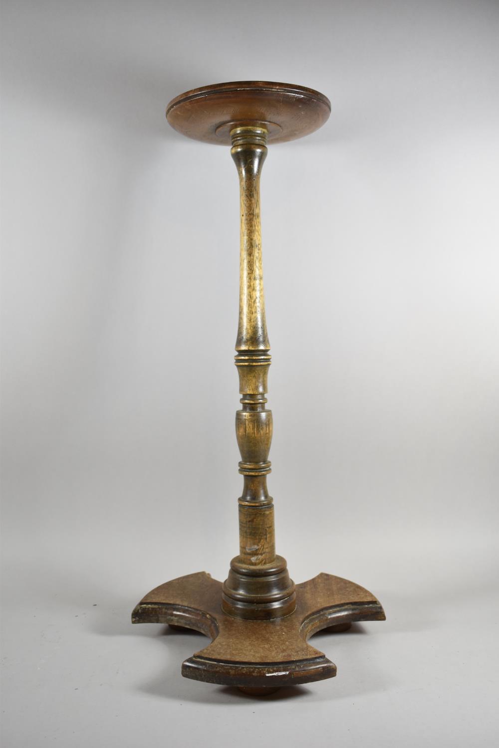 An Edwardian Circular Topped Torchere On Turned Support with Triform Base, 73cm High