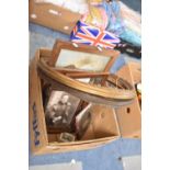 A Box of Various Pictures, Prints and Photographs, Oval Picture Frames etc