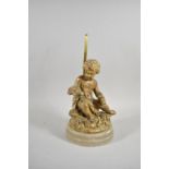 A Late 19th Century/Early 20th Century Table Lamp Stand in the Form of a Gilded Seated Putti on