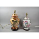 Two Oriental Vase Shaped Ceramic Table Lamp Bases, Tallest 43cm high