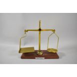 A Set of Scientific Pan Scales In Brass On Mahogany Plinth Base with Set of Graduated Weights by