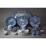 A Collection of Blue and White Ceramics to include Large Spode Draining Meat Plate, Various Spode