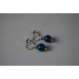 A Pair of Lapis Lazuli and Silver Earrings, Screw Backs