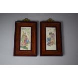 A Pair of Modern Oriental Framed Porcelain Panels in the Chinese Republic Style, 16.5cm high