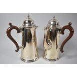 A Near Pair of Silver Plated Side Pouring Chocolate Pots, One with Hinged Cover to Spout, 21.5cm