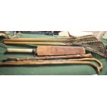 Three Vintage Lacrosse Sticks, Cricket Bat and Three Walking Sticks