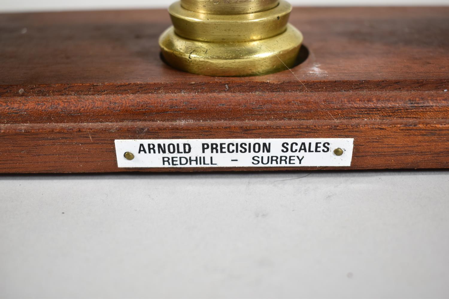 A Set of Scientific Pan Scales In Brass On Mahogany Plinth Base with Set of Graduated Weights by - Image 2 of 2