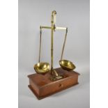 A Set of Late 19th Century Brass and Mahogany Tea Scales with Plinth Base Having Single Drawer, by C
